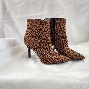 Leopard Faux Suede Pointed Toe Ankle Boots